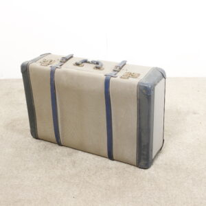 Valise Vintage en Tissu Grise & Bleue
