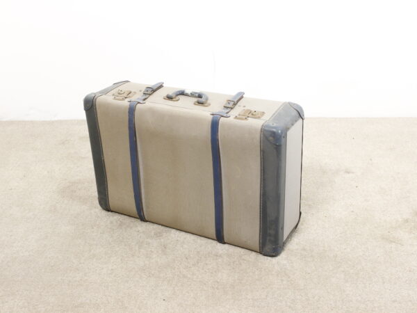 Valise Vintage en Tissu Grise & Bleue